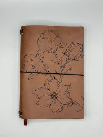 Refillable A5 Magnolia Journal – Traveler Style Notebook, 200 Pages 100gsm Thick Paper, Ruled Lined Writing Journal, 5.5" x 8.1"
