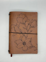Refillable A5 Magnolia Journal – Traveler Style Notebook, 200 Pages 100gsm Thick Paper, Ruled Lined Writing Journal, 5.5" x 8.1"