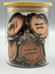 Affirmations for Artists Volume 1 | 14 Wooden Affirmation Tokens in Glass Jar | Creative Inspiration Gift for Artists, Makers & Creatives