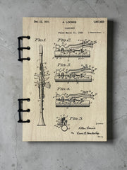 Clarinet Patent Journal A5 | Vintage Instrument Patent Journal | Refillable Wood Cover Notebook