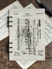 Flute Patent Journal – Musician Notebook, Vintage Flute Blueprint Design