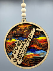 Handmade Saxophone Suncatcher | Faux Stained Glass Music Decor