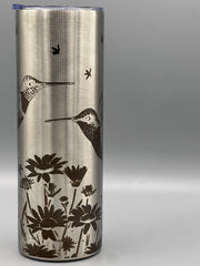 Hummingbird Wildflower Tumbler | 20 oz Insulated Stainless Steel Cup | Nature Inspired Laser Engraved Travel Mug