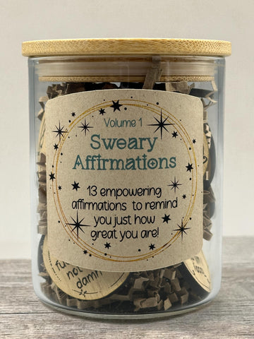 Sweary Affirmations – Volume 1 – Funny Adult Affirmation Tokens in Jar – Snarky Positive Affirmations Gift – Confidence Boosting Self Care