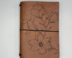 Refillable A5 Magnolia Journal – Traveler Style Notebook, 200 Pages 100gsm Thick Paper, Ruled Lined Writing Journal, 5.5" x 8.1"