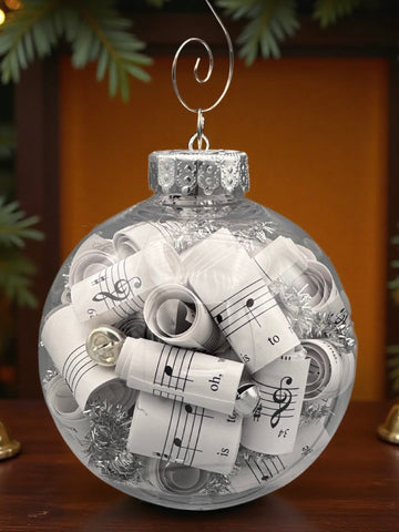 Large 4 inch Sheet Music Christmas Ornament  | Silver Accents