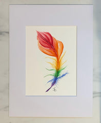 Rainbow Feather Art Print • 6x8 Watercolor Illustration (Matted to 9x12) • Jeanne Dunham Print