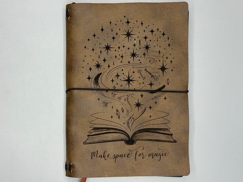 Refillable A5 “Make Space for Magic” Journal – Traveler Style Notebook, 200 Pages 100gsm Thick Paper, Ruled Lined, 5.5" x 8.1" Writing Journal