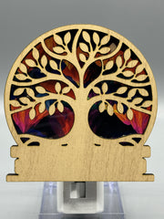 Tree of Life LED Night Light – Stained Glass Style Wood & Acrylic Night Light | Spiritual Home Decor | Handmade Ambient Lighting | 4"x4"