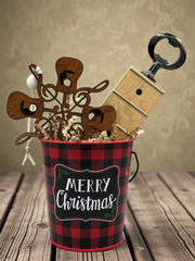 Guitarist Gift Set | Reclaimed Guitar Neck Bottle Opener + Ornament + Tag in Holiday Bucket
