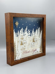 Lighted Christmas Shadow Box: Handmade Woodland Village with Fairy Lights