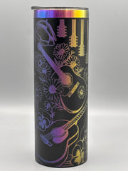 Laser Engraved Guitar & Floral Tumbler | 20oz Stainless Steel Music Lover Gift | Insulated Travel Cup with Straw