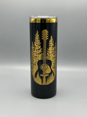 Guitar & Pine Tree Tumbler | 20 oz Insulated Music Lover Cup | Handmade Laser Engraved Guitar Travel Mug | Musician Gift
