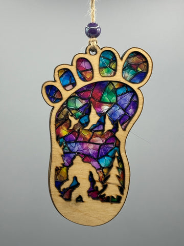 Yeti Suncatcher Ornament – Bigfoot Mountain Scene Hanging Decor