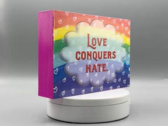 Love Conquers Hate Wood Art Box – Rainbow Inspirational Decor – Handmade Art