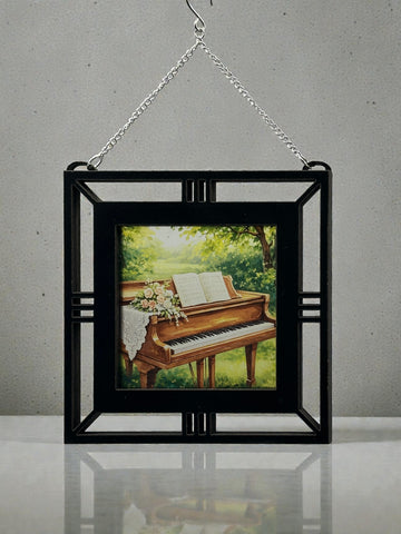 Piano Garden Suncatcher | Handmade Window Hanging | Acrylic & Wood Music Lover Gift |