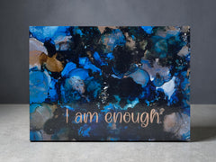 I Am Enough Wood Art Box – Inspirational Affirmation Wall Decor – Abstract Motivational Art