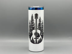 Guitar & Pine Tree Tumbler | 20 oz Insulated Music Lover Cup | Handmade Laser Engraved Guitar Travel Mug | Musician Gift