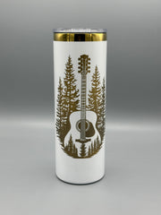 Guitar & Pine Tree Tumbler | 20 oz Insulated Music Lover Cup | Handmade Laser Engraved Guitar Travel Mug | Musician Gift