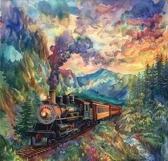 Watercolor Trains - Scenic Mountain