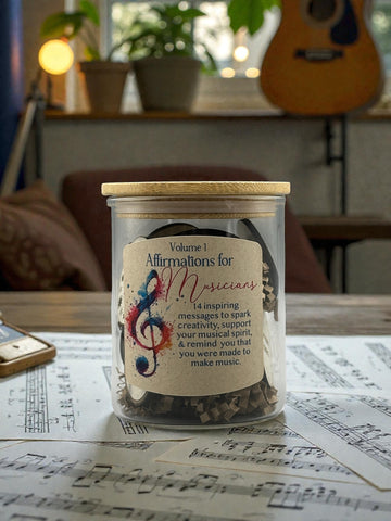 Affirmations for Musicians Vol. 1 | Inspirational Gift Jar with 14 Wooden Encouragement Tokens for Creativity & Confidence