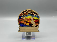 Yoda Watches the Sunset LED Night Light – 4"x4" Laser Cut Wood & Acrylic, Colorful Landscape Nightlight, Gift for Dog Lovers