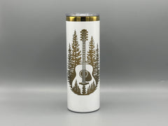 Guitar & Pine Tree Tumbler | 20 oz Insulated Music Lover Cup | Handmade Laser Engraved Guitar Travel Mug | Musician Gift