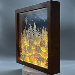 Lighted Christmas Shadow Box: Handmade Woodland Village with Fairy Lights