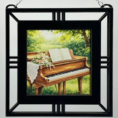 Piano Garden Suncatcher | Handmade Window Hanging | Acrylic & Wood Music Lover Gift |