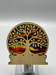 Tree of Life LED Night Light – Stained Glass Style Wood & Acrylic Night Light | Spiritual Home Decor | Handmade Ambient Lighting | 4"x4"