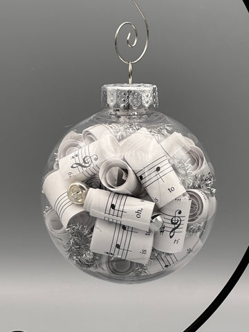 Large 4 inch Sheet Music Christmas Ornament  | Silver Accents