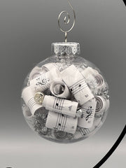Large 4 inch Sheet Music Christmas Ornament  | Silver Accents