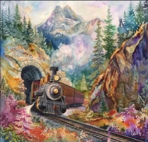 Watercolor Trains - Mountain Tunnel