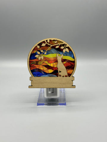 Yoda Watches the Sunset LED Night Light – 4"x4" Laser Cut Wood & Acrylic, Colorful Landscape Nightlight, Gift for Dog Lovers