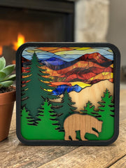 Mountain Suncatcher Window Sitter – Bear Forest Scene Decor