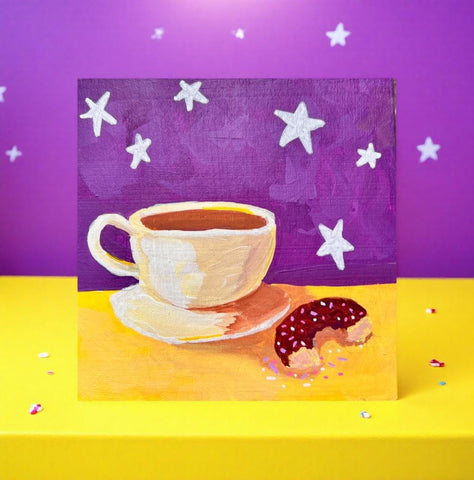 Stars and Sprinkles Original Acrylic Painting on Wood | Coffee & Donut Art | Whimsical Kitchen Decor