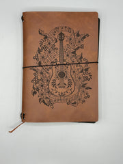 Refillable A5 Guitar Journal – Traveler Notebook with Music Notes & Floral Design, 200 Pages 100gsm Thick Paper, Ruled Lined, 5.5" x 8.1"