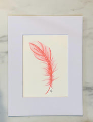 Pink Feather 6x8 Print (With 9x12 Mat) • Jeanne Dunham Art • Gift for Art Lovers