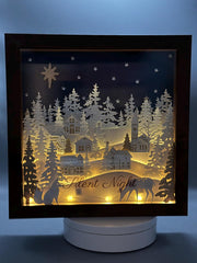Lighted Christmas Shadow Box: Handmade Woodland Village with Fairy Lights