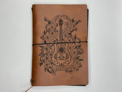 Refillable A5 Guitar Journal – Traveler Notebook with Music Notes & Floral Design, 200 Pages 100gsm Thick Paper, Ruled Lined, 5.5" x 8.1"