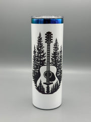 Guitar & Pine Tree Tumbler | 20 oz Insulated Music Lover Cup | Handmade Laser Engraved Guitar Travel Mug | Musician Gift