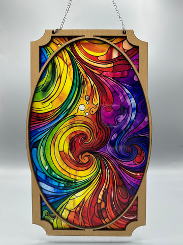 Geometric Rectangle & Circle Suncatcher | Eco Wood & Acrylic | Handcrafted in Colorado