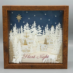 Lighted Christmas Shadow Box: Handmade Woodland Village with Fairy Lights