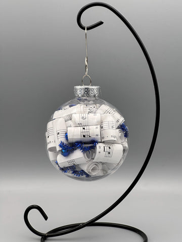 2.5" Handmade Sheet Music Ornament | Blue Accents