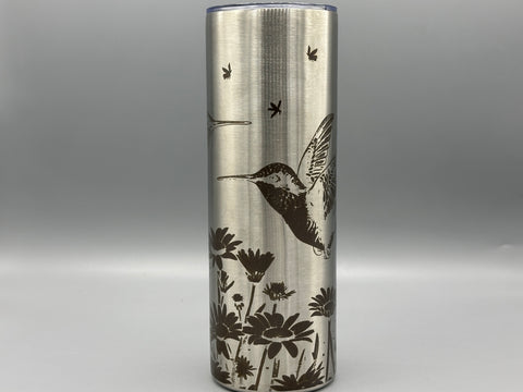 Hummingbird Wildflower Tumbler | 20 oz Insulated Stainless Steel Cup | Nature Inspired Laser Engraved Travel Mug