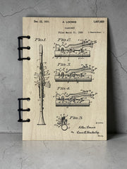Clarinet Patent Journal A5 | Vintage Instrument Patent Journal | Refillable Wood Cover Notebook
