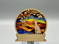 Yoda Watches the Sunset LED Night Light – 4"x4" Laser Cut Wood & Acrylic, Colorful Landscape Nightlight, Gift for Dog Lovers