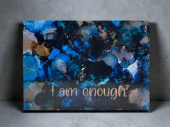 I Am Enough Wood Art Box – Inspirational Affirmation Wall Decor – Abstract Motivational Art