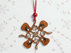 4.5" Guitar Snowflake Ornament with Ribbon & Bead | Music Lover Gift | Music Teacher Christmas Decor