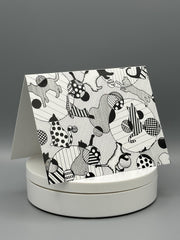 Black & White Cat Art Cards: Modern Abstract Kitty Note Card Set
